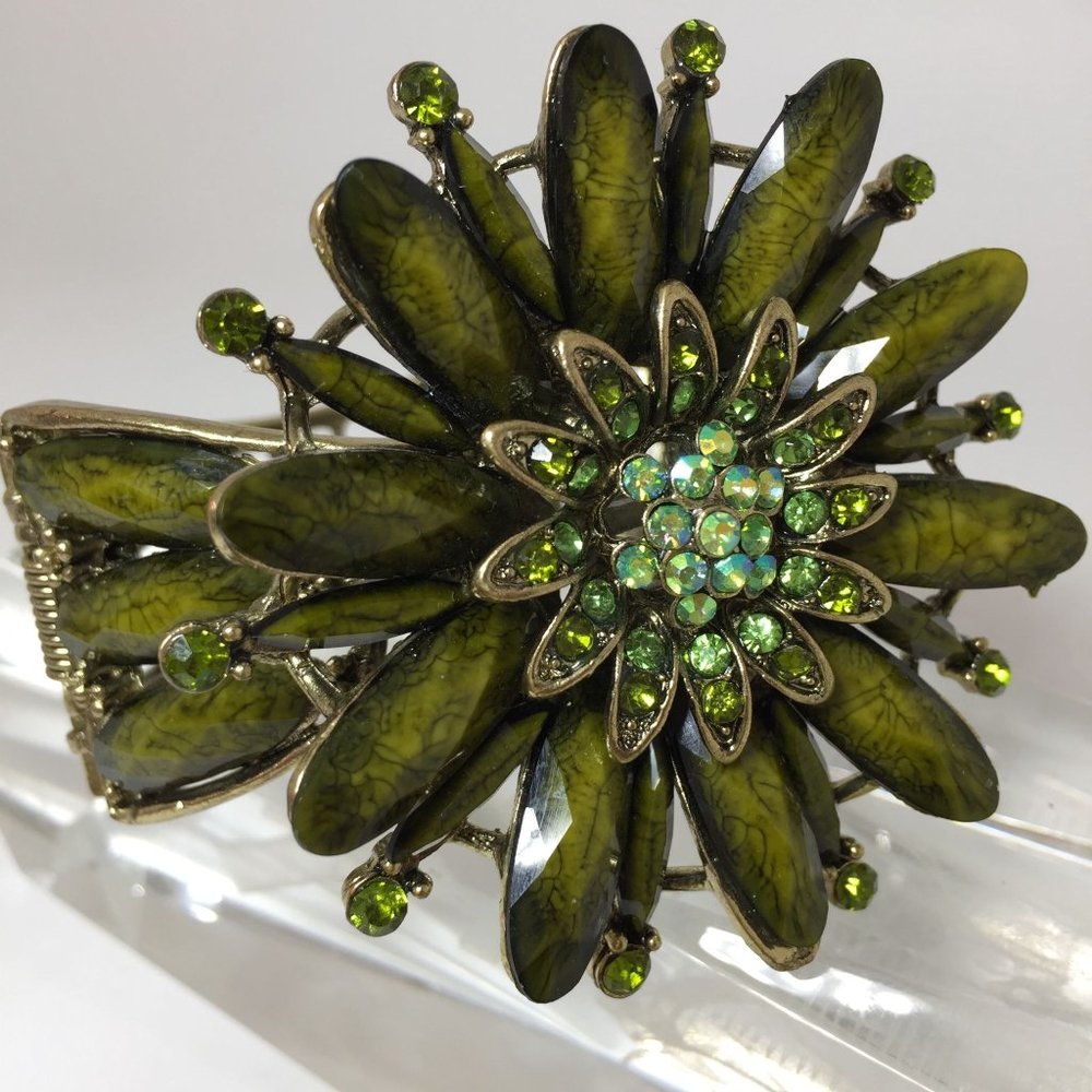 Green Floral Metal Statement Bracelet